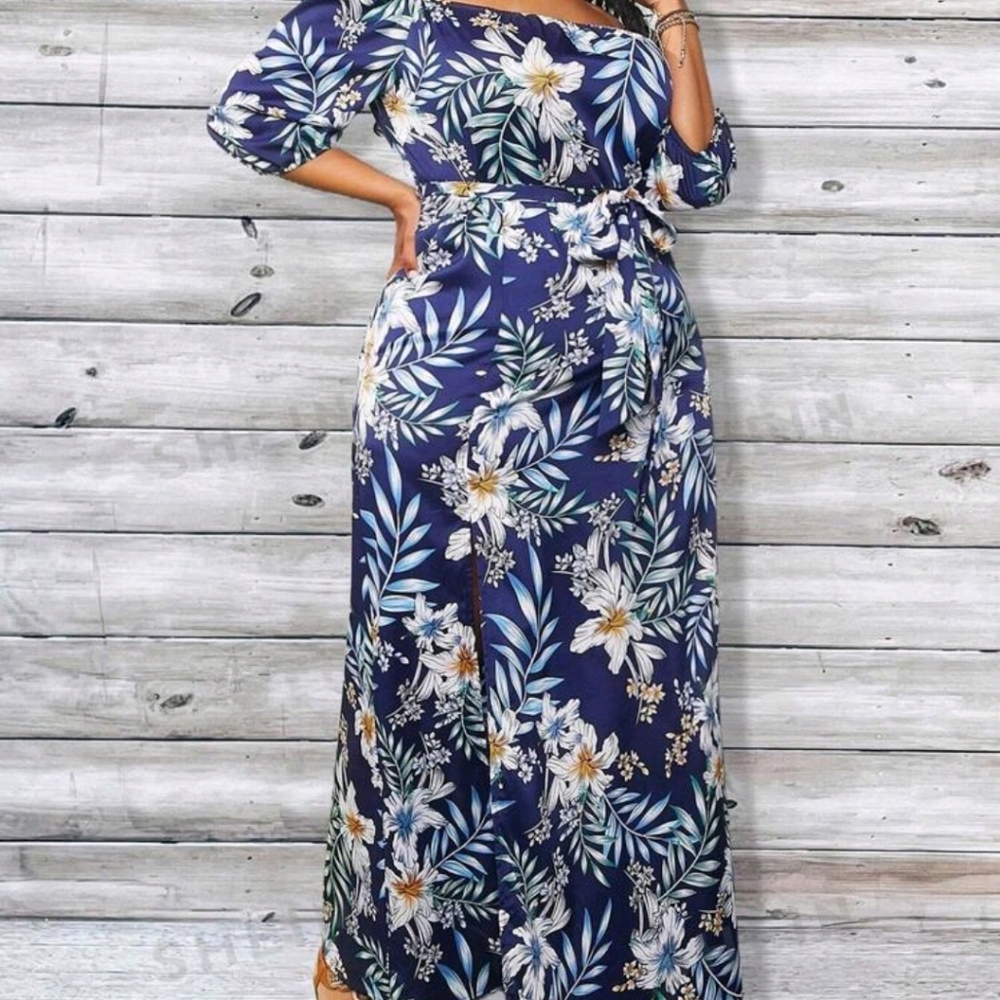 SHEIN 1XL TROPICAL PRINT SIDE SPLIT DRESS - Picture 6 of 13